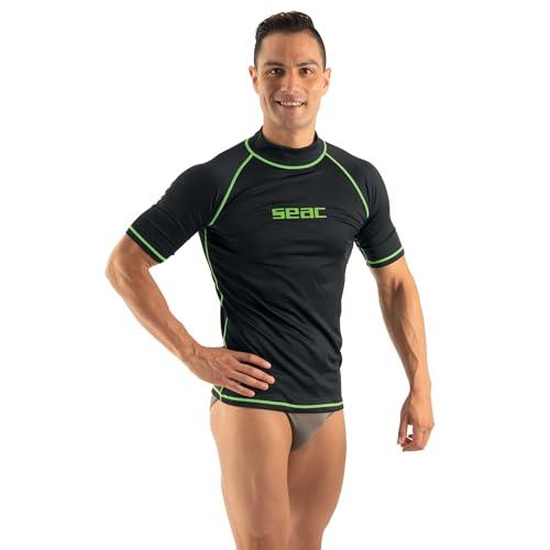 SEAC T-Sun Short Man, Maglia Protettiva Rash Guard per Snorkeling e Nuoto Anti UV, Nero, M