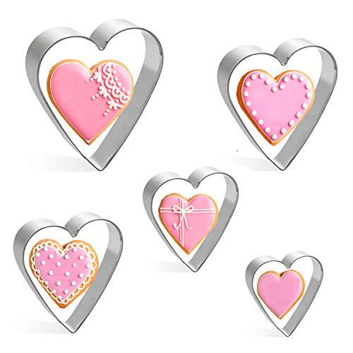 KONAMO Set di Formine per Biscotti a Forma di Cuore in Acciaio Inox - 5 Pezzi