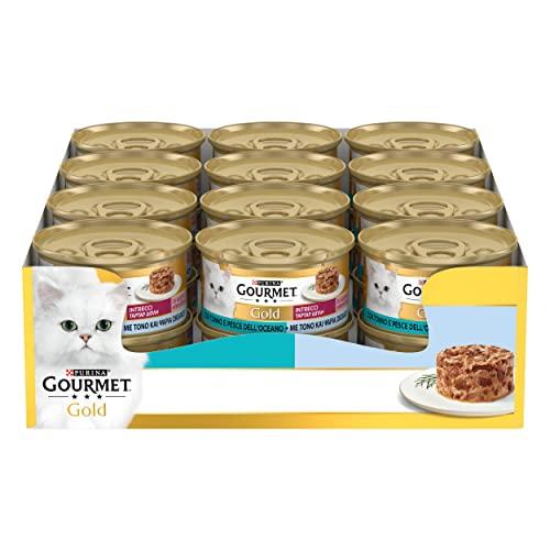 Gourmet Gold Intrecci di Gusto Cibo Umido per Gatti Adulti - Tonno e Pesce dell'Oceano - 24 Lattine da 85g