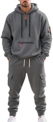 MEDUOLA Set da Uomo composto da felpa con cappuccio e pantaloni, completo a due pezzi streetwear Y2K, felpa da uomo con tasche set sportivo L,Grigio scuro