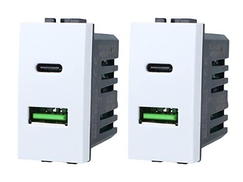 Doppia Presa USB C + USB A Compatibile con Bticino Living Light (Bianco)