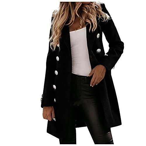 Cappotto Donna Invernale Scollo a V Doppiopetto Nero L