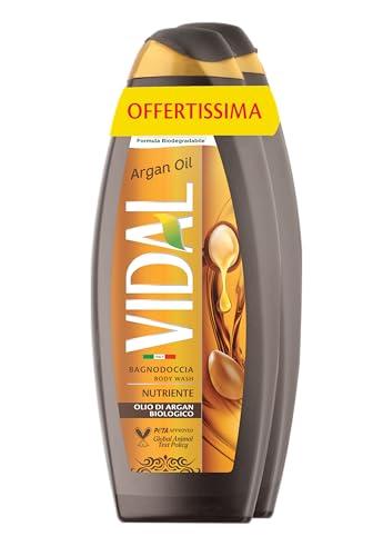 Vidal - Bagnoschiuma Argan Oil, Formula Nutriente, con Olio di Argan, Dermatologicamente Testato, 2 Flaconi da 600ml
