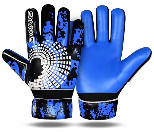 SAWANS - Guanti da portiere calcio per ragazzi bambini giovani adulti, presa forte, supporto al polso, antiscivolo, taglia 3 adatta per 5-6 anni (Blu)