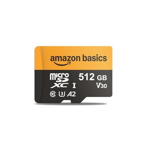 Amazon Basics Scheda microSDXC da 512 GB con adattatore per lettore, velocità fino a 200 MB/s, 1 pezzo, nero
