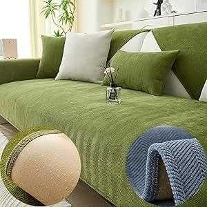 Copridivano in Ciniglia a Spina di Pesce Funny Fuzzy - Protezione e Stile per il Tuo Arredamento (Verde, Protezione Schienale - 90x90cm)