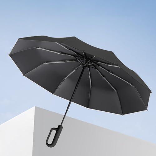 Ombrello Pieghevole Automatico Antivento con Manico a Gancio - Nero
