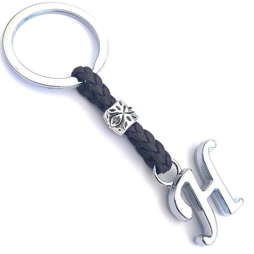 Portachiavi Personalizzato in Pelle con Iniziali Argentate e Perline