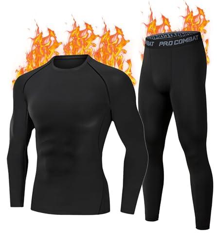 YESWEL Maglia Termica Uomo M, Set Intimo Termico Uomo in Felpa Interna, Biancheria Termica Nero per Calcio Sci Ciclismo Escursionismo Nero