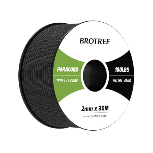 Brotree Paracord 2mm - Corda di Sopravvivenza in Nylon Tipo I, 30 Metri, Nero