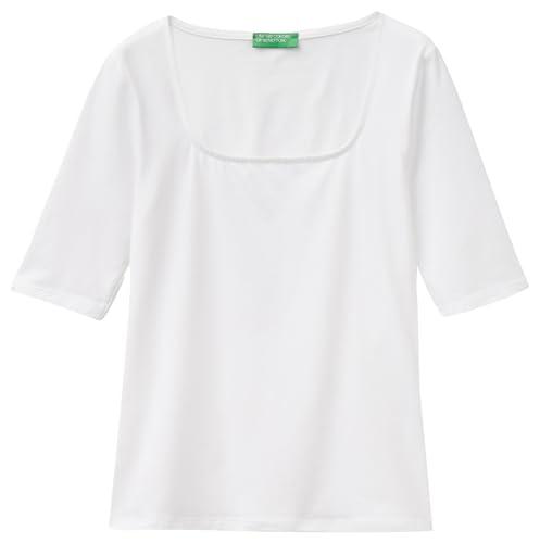 T-Shirt Donna Manica Corta United Colors of Benetton in Cotone Stretch Scollo Squadrato