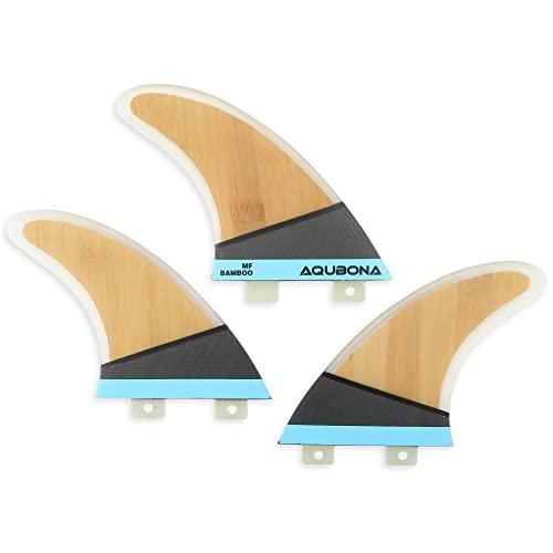 AQUBONA Large (MF) Set di Pinne per Tavole da Surf Performance in Fibra di bambù