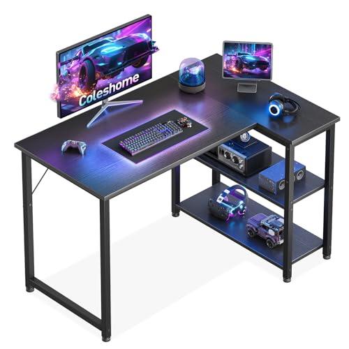 Coleshome Scrivania Gaming Angolare Reversibile con Ripiano Portaoggetti, 100x70cm, Nera