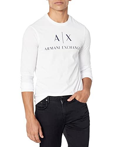 Armani Exchange A| x Maglietta a Maniche Lunghe con Scollo Rotondo T-Shirt, Bianco, M Uomo