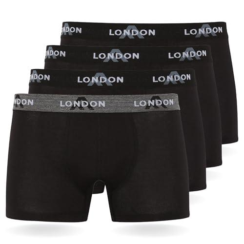 FM London - Boxer Uomo in Cotone Elasticizzato - Pacco da 4, Nero, Taglia XL