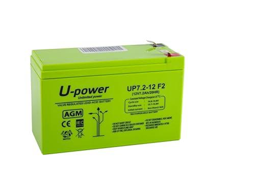 Batteria Piombo AGM U-Power 7.2Ah 12V Faston F2 6.3mm
