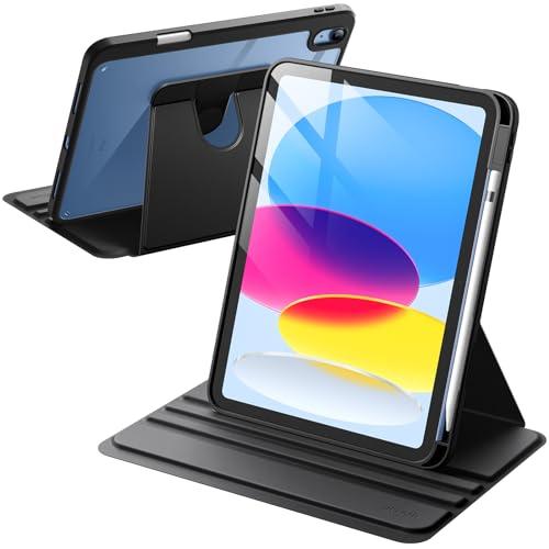 JETech Custodia Rotante per iPad 10 (10,9 Pollici, 2022 Modello, 10a Generazione) con Portapenne, Protezione con Rotazione a 360 Gradi Supporto Cover Chiaro Retro (Nero)