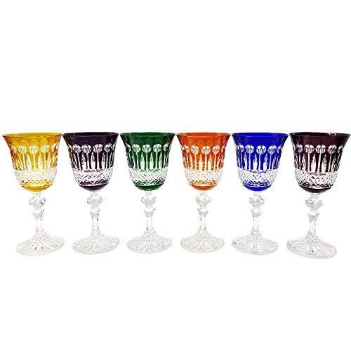 6 Bicchieri di Vino e Acqua in Cristallo - Assortimenti di 6 Colori - Service Roemer Diamant (17cl) - Maison Klein Artisan du Cristal - Set Regalo - Firmata : Klein 54120 Baccarat France