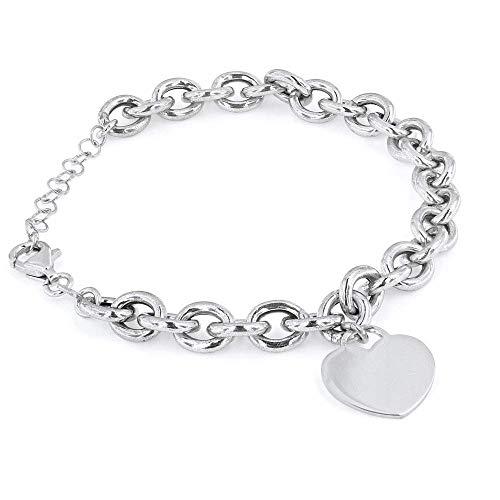 Bracciale con Catena e Charm a Cuore in Argento 925 - Linea Italia Gioielli