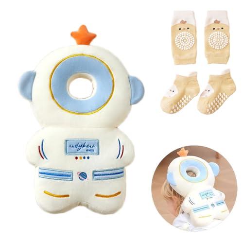 Bambebe Protezione Testa per Neonato Morbido Cuscino Anticaduta Bambino Proteggi Testa Bambini Regolabile Zaino Salva Testa Neonati Caschetto Primi Passi Zainetto Anticaduta Bambini(Astronauta)