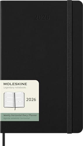 Moleskine Agenda Settimanale Orizzontale 2026, Copertina Rigida Nera, Large