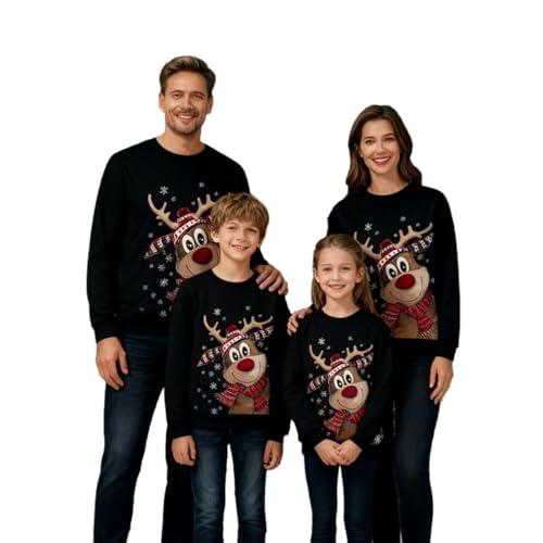 Felpa Natalizia Familiare - Maglione Girocollo Maniche Lunghe Stampa Natalizia Nera Donna L