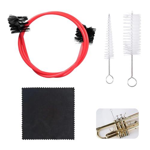 Kit di Pulizia Completo per Tromba: Include Spazzolino per Bocchino, Spazzola per Valvole e Pennello Flessibile, con Panno di Pulizia, Materiali in Plastica, Metallo e Nylon, Colori Bianco, Nero