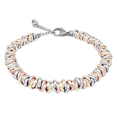 Bracciale Donna Regolabile Nodini Anelli Intrecciati Acciaio Alluminio Morbido 6 mm