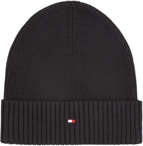 Tommy Hilfiger Uomo Berretto in Maglia Flag Cotton Beanie con Cachemire, Nero (Black), Taglia Unica