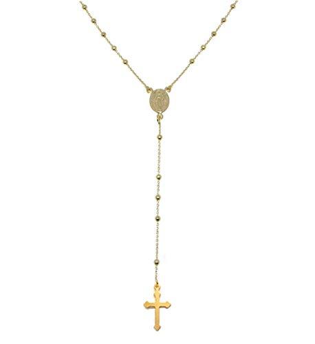 Collana Rosario in Argento 925 Placcato Oro con Croce e Medaglietta Madonna - Linea Italia Gioielli