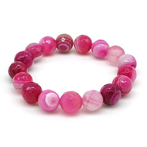 Bracciale in Agata Fucsia da 12 mm Donna, Pietre Dure Naturali, Elastico 19cm, Fatto a Mano