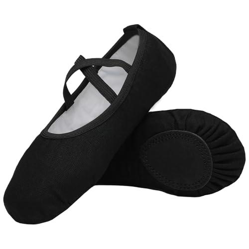 Scarpe da Danza Classica in Tela Nera - Scarpette Ballo Mezze Punta Suola Spezzata