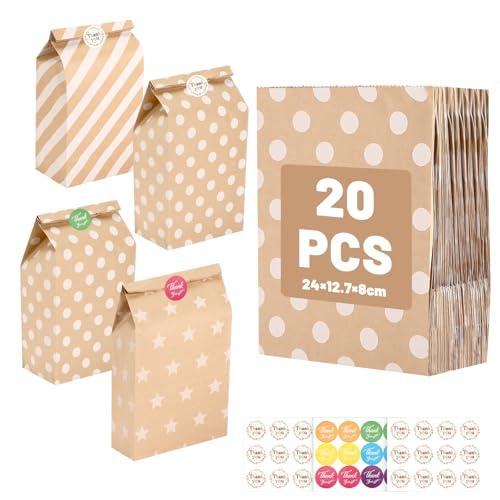 Ledebouk 20 Sacchetti Regalo di Carta con Pois Colorati e 36 Adesivi
