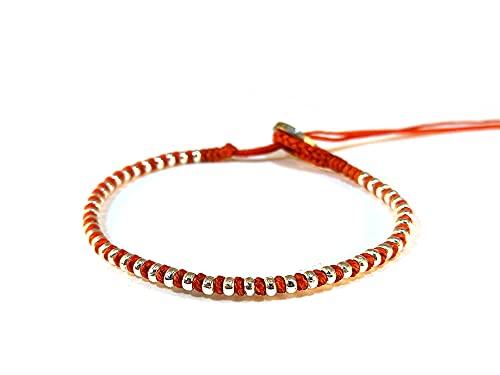 Bracciale in Cotone Cerato Rosso con Pepite Metalliche - Regolabile