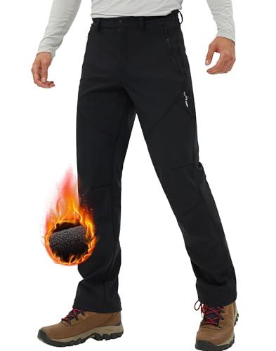 Pioneer Camp Pantaloni da trekking da uomo, foderati in pile, da trekking, impermeabili, con 3 tasche con cerniera, Nero , M