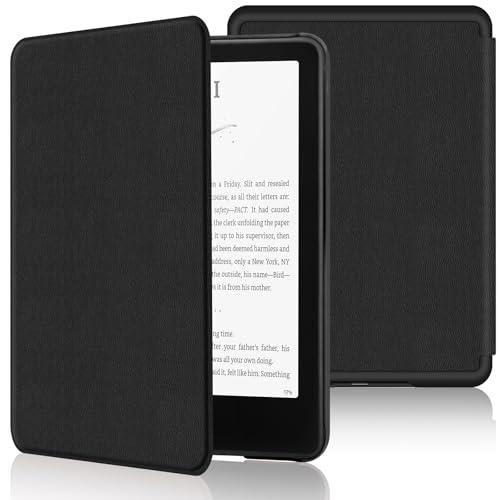 Custodia in Pelle PU per Kindle Paperwhite (12ª Generazione, 2024) con Funzione Sleep/Wake Automatica e Porta Carte - Nera