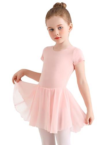 Eisnnu Vestito da Balletto Rosa per Ragazza - Body Danza Classica con Gonna Chiffon