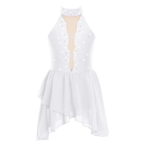 CHICTRY Abito da Pattinaggio Artistico Bambina Paillettes Tutu Vestito Danza Classica Body da Balletto Abito da Ballo Latino Ballerina Costumi di Danza Jazz Performance Bianco C 13-14 anni