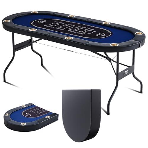 VEVOR Tavolo da Poker Pieghevole, 1830 x 820 x 720 mm, Nero e Blu, per 8 Giocatori, Copertura Antipolvere