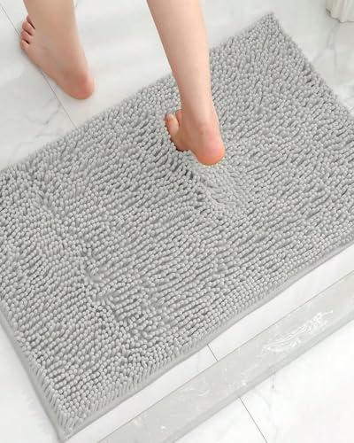 Tappetino da bagno in ciniglia, ultra morbido, assorbente, con retro antiscivolo, in grigio chiaro e cammello, moderno tappetino da bagno in ciniglia, 38,1 x 58,4 cm, grigio