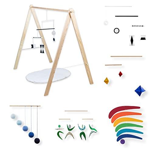 Set di 5 Mobili Montessori con supporto per palestra - Nero e bianco, Gobbi blu, Ballerini, Ottaedro, Arcobaleno