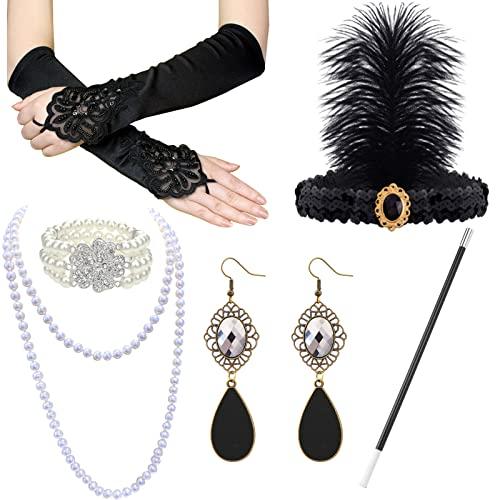 Set Accessori Anni 20 Donna ZOCONE (8 Pezzi) - Stile Gatsby Charleston per Feste e Balli