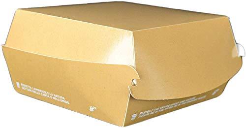 SDG PZ 50 PANINO Box Avana in Carta 12x12x11H BIO con Coperchio RICHIUDIBILE per ASPORTO Hamburger Hot Dog PANINI BIO