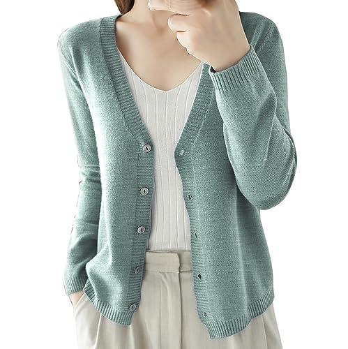 Cardigan da Donna a Tinta Unita con Scollo a V e Bottoni