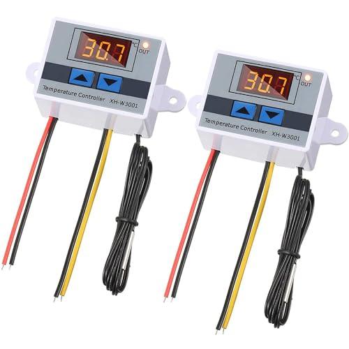 Greluma Termostato Digitale Programmabile AC 110V-220V con Sonda NTC, Regolatore di Temperatura LED XH-W3001, Intervallo -50°C a 110°C (2 Pezzi)