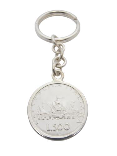 Portachiavi in Argento 925 con Moneta da 500 Lire d'Argento serie 3 Caravelle