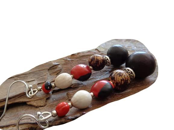 Orecchini Etno Tribal con Semi di Palma e Argento