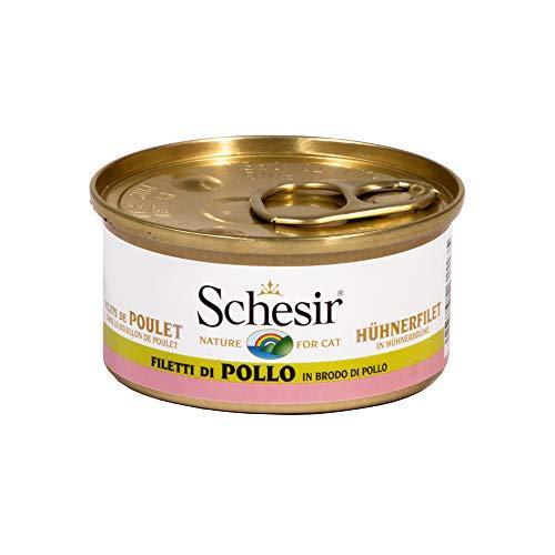 Schesir, Cibo Umido per Gatti Adulti Pollo, Filetti in Brodo - (24 Lattine da 70g)