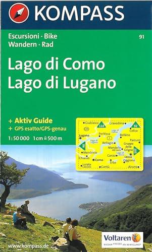 Carta escursionistica n. 91. Laghi settentrionali. Lago di Como, Lago di Lugano 1:50000: Wandelkaart 1:50 000: 091