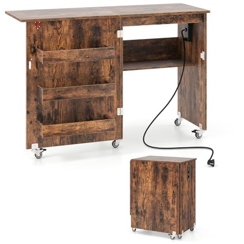 COSTWAY Mobile per Macchina da Cucire Pieghevole con Stazione di Ricarica